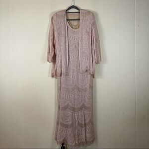 Vintage 70’s Damianou Crochet Scalloped Fringe Maxi Dress and Jacket Size S